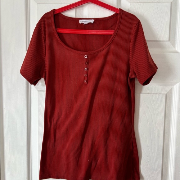 Warehouse Red Buttoned Ribbed Tee - Picture 1 of 3